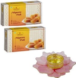 Haldiram's Mysore Pak Pack of 2 (500g x 2) with Medium Brass Diya Combo ...