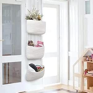 Gleckn Cotton Over The Door Hanging Basket, 3-Tier Wall Mount Hanging ...