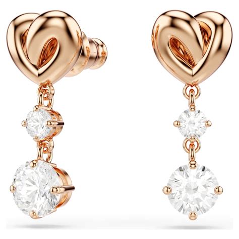Lifelong Heart drop earrings, Heart, White, Rose gold-tone plated ...