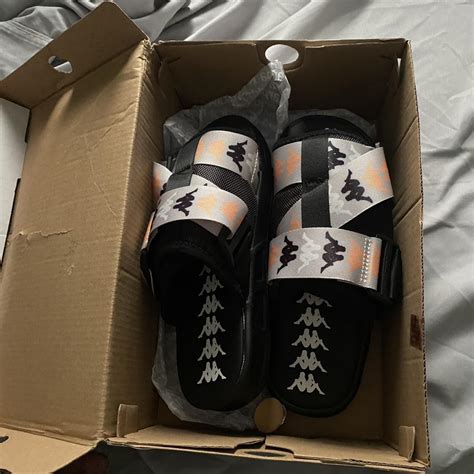 Orange and black kappa slides they are brand new... - Depop