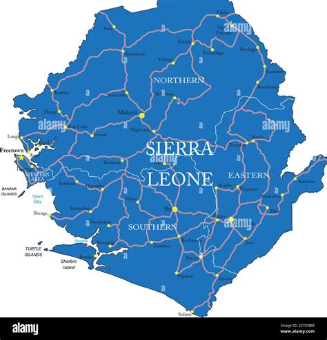 Highly detailed vector map of Sierra Leone with administrative regions ...
