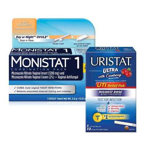 Monistat 1-Day Yeast Infection Treatment with Uristat Ultra UTI Relief - UTI Test Strip & Pain ...