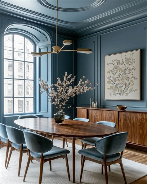 Blue color drenched dining room with mcm furniture – Artofit