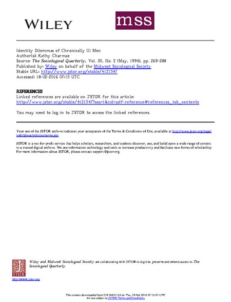 Charmaz on chronicity in men - Wiley and Midwest Sociological Society ...