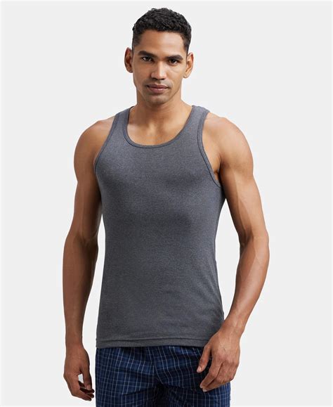 Buy Super Combed Cotton Rib Round Neck Sleeveless Vest - Charcoal ...