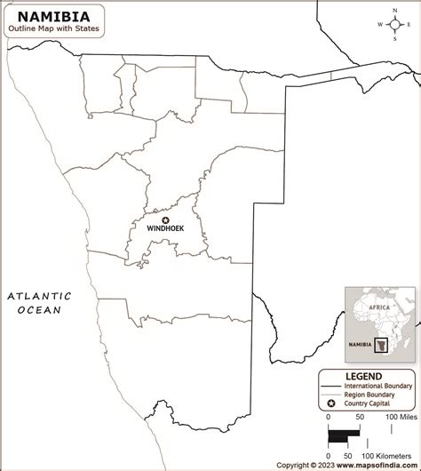 Namibia Outline Map | Namibia Outline Map with State Boundaries
