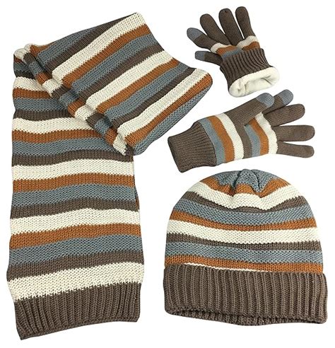 N'Ice Caps Women's Striped Knit Hat Scarf Touchscreen Glove 3PC Fleece ...