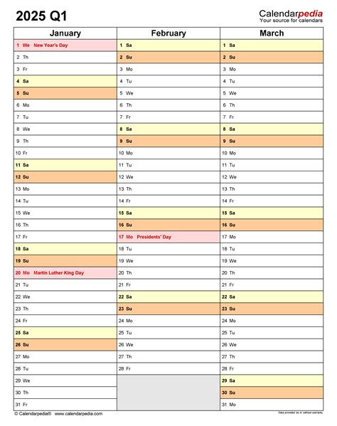 Quarterly Calendars 2025 - Free Printable Word Templates