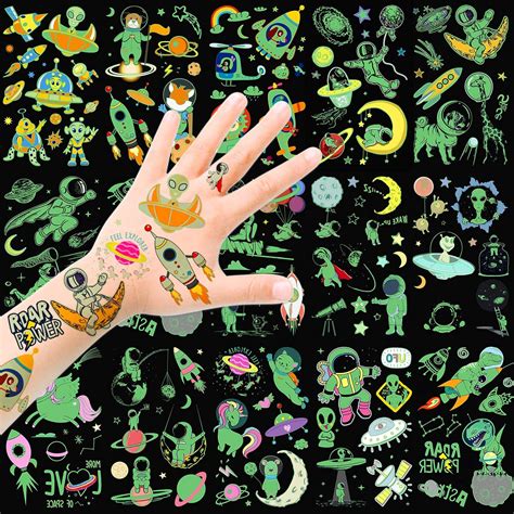 Buy HOWAF Temporary Tattoo for Kids 14 sheets Outer Space Themed Glow ...