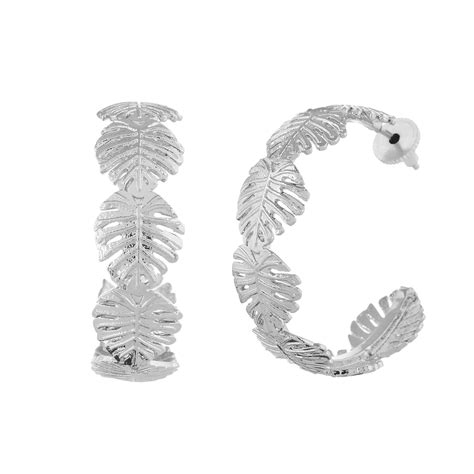 Hawaii Monstera Silver Hoops – VOYLLA