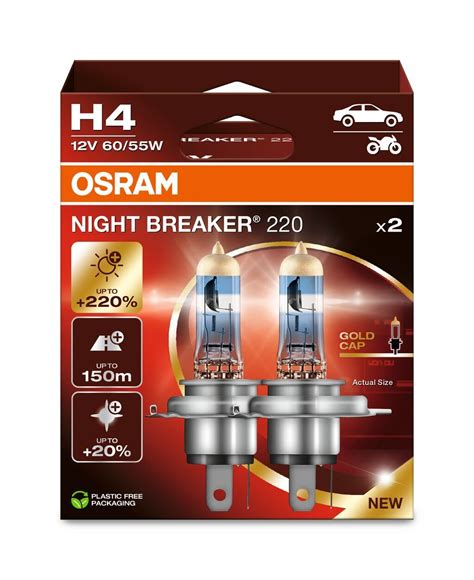 Osram Night Breaker 220 H4 220 More Brightness Halogen Headlight ...