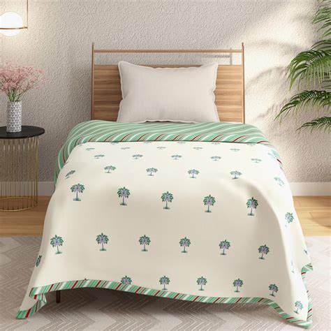 Buy PORTICO Gulmohar Green Printed Cotton Single Bed Dohar - 140x228cm ...