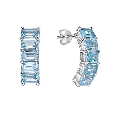 Gemminded Sterling Silver Blue Topaz Curved Drop Earrings