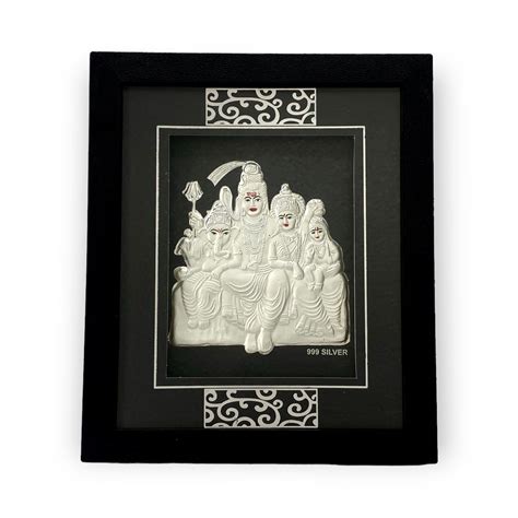 Exquisite 999 Pure Silver Shiv Parivar Frame by Hem Jewels® - 7x5 Inches