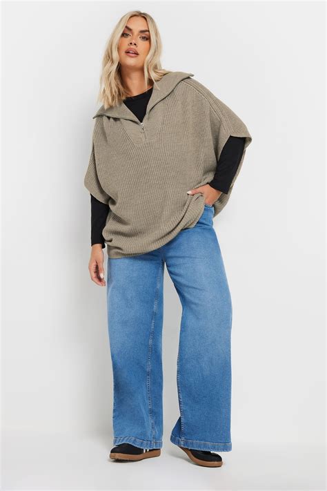 YOURS Plus Size Natural Brown Quarter Zip Short Sleeve Jumper | Yours ...