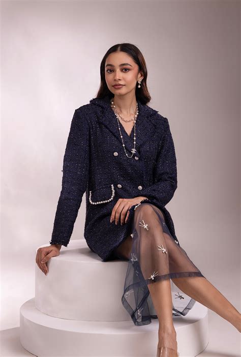 Nriti Shah In Soho Tweed Blazer Dress|Navy – House of Dreams
