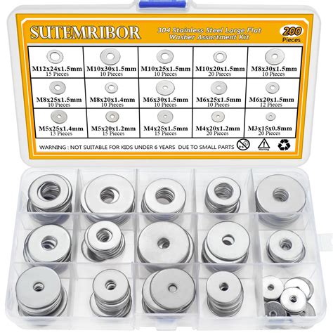 Sutemribor 304 Stainless Steel Large Fender Washer Assortment Kit 200 ...