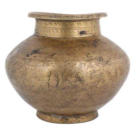 Old Brass Water Pot With Engraved Indian Design