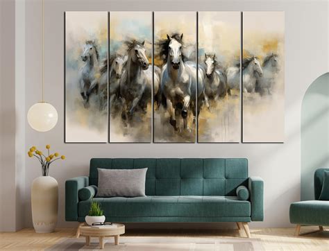 CN RETAILS 7 horses running vastu frame painting Set of 5 Big Size ...