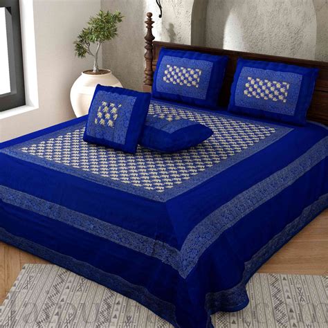 Blue Rajasthani Zari Embroidered Lace Elephant Thread Work Silk Double ...