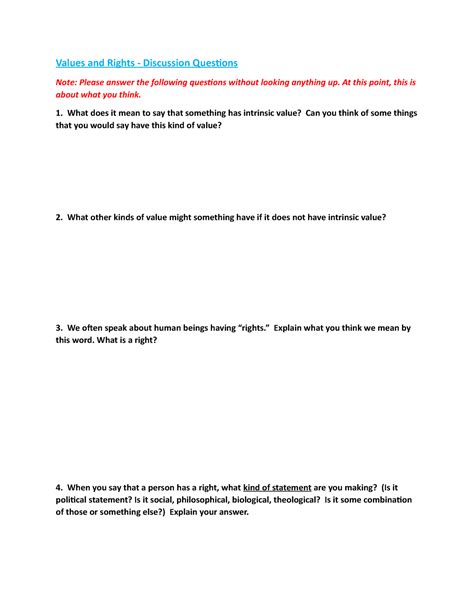 Image result for Values Discussion Questions PDF