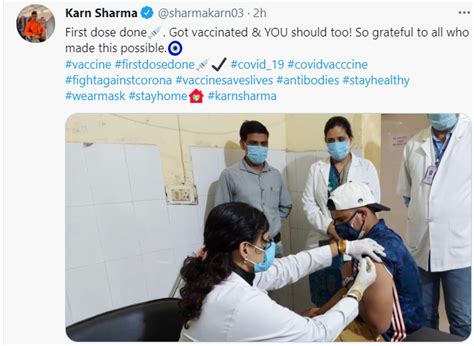 Indian cricketer Karn Sharma receives first dose of COVID-19 vaccine