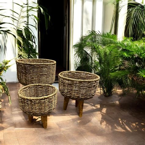 Handmade Twisted Jute Rope Planters in Light Brown (Set of 3) – Yura ...
