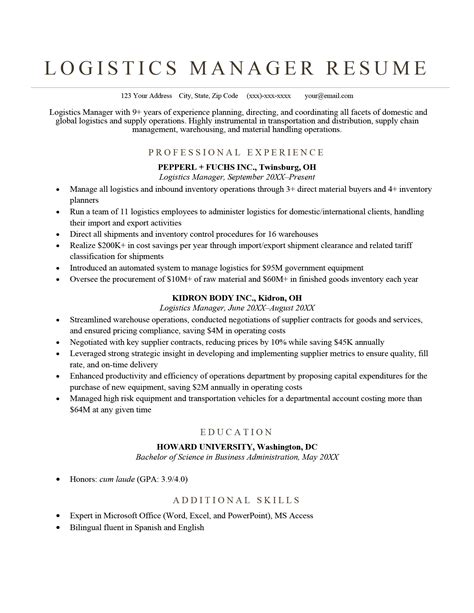 Logistics Manager Resume (Sample & How to Write) | Resume Genius
