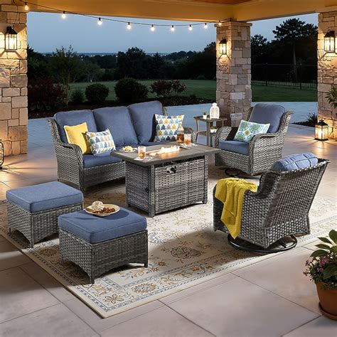 Toject 7-Pieces Patio Furniture Set with 42 Inch Fire Pit Table Swivel ...