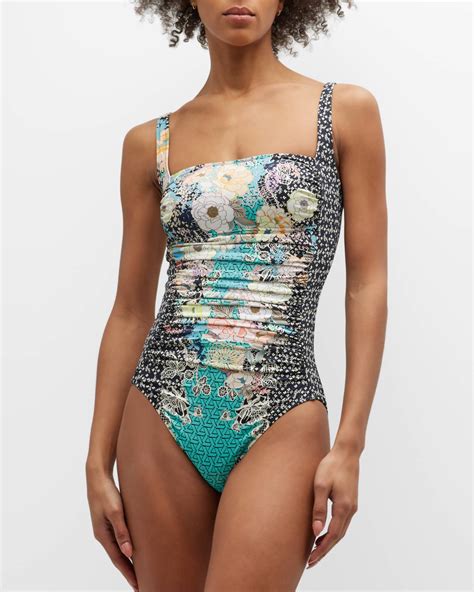 Johnny Was Mila Ruched One-Piece Swimsuit | Neiman Marcus