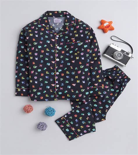 ABCD Black Printed Girls Nightsuit Set - koochi Poochi