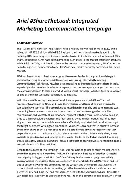 Ariel - mdb - Ariel #ShareTheLoad: Integrated Marketing Communication ...