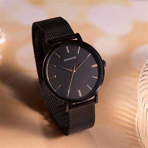 Buy Online Sonata Quartz Analog Black Dial Black Stainless Steel Strap ...