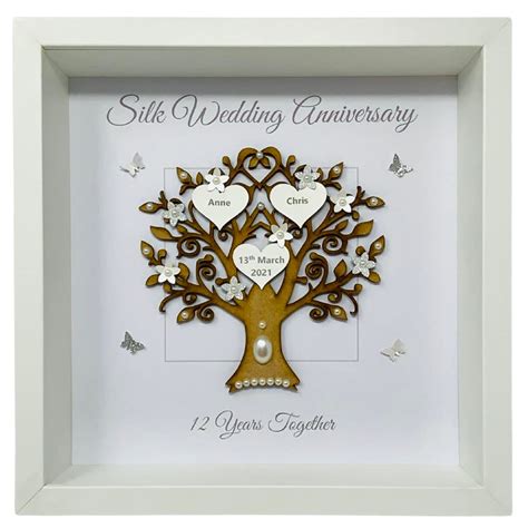 12th Anniversary Gift for Her Him, Personalised Handmade Frame, Silk ...