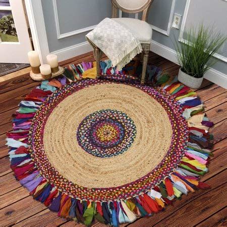 Jute With Chindi Flares Carpets – Braided Area Rugs – Round Rug Handma ...
