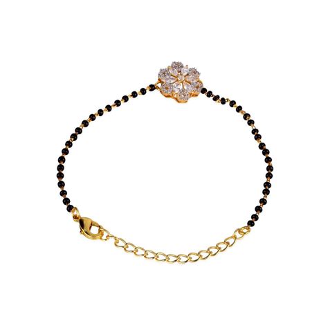 Buy Voylla American Diamond CZ Floral Gold Plated Round Black Beaded ...