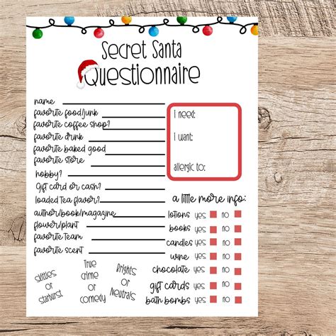 Printable Secret Santa Questionnaire for Gift Exchange/christmas Secret ...