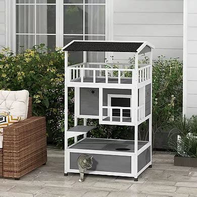 PawHut Feral Cat House Outdoor Kitten Condo Shelter with Raised Floor ...