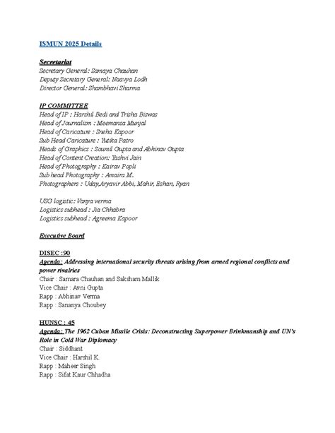 ISMUN 2025: Secretariat and Committee Details Overview - Studocu