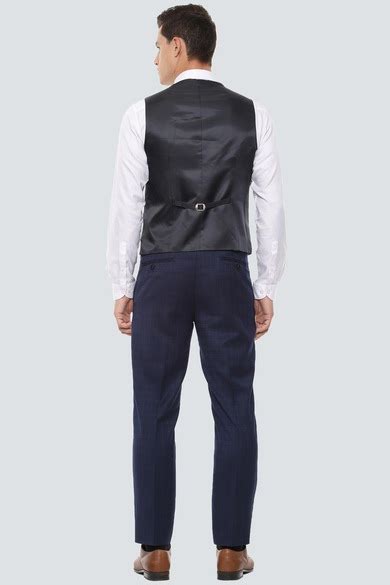 Buy Men Navy Slim Fit Check Formal Three Piece Suit Online - 478025 ...