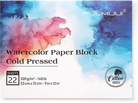 Watercolor Paper Block 9 x12 Inch, Fuumuui 100% Cotton Watercolor Paper ...