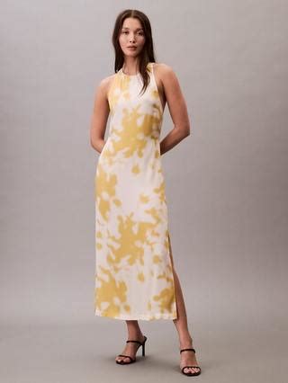 Calvin Klein Abstract Print Satin Halterneck Dress