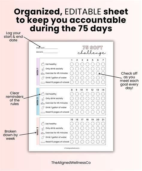 75 Soft Challenge Template EDITABLE, 75 Soft Challenge Printable, 75 Day Soft Challenge Tracker ...