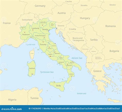 Italy Map with Neighboring States, Administrative Division and Names ...