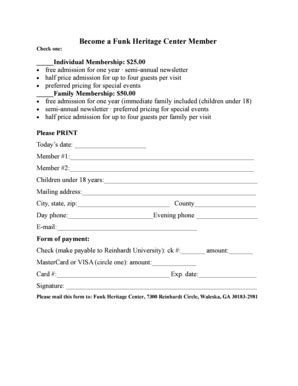 Fillable Online reinhardt Become a Funk Heritage Center Member ...