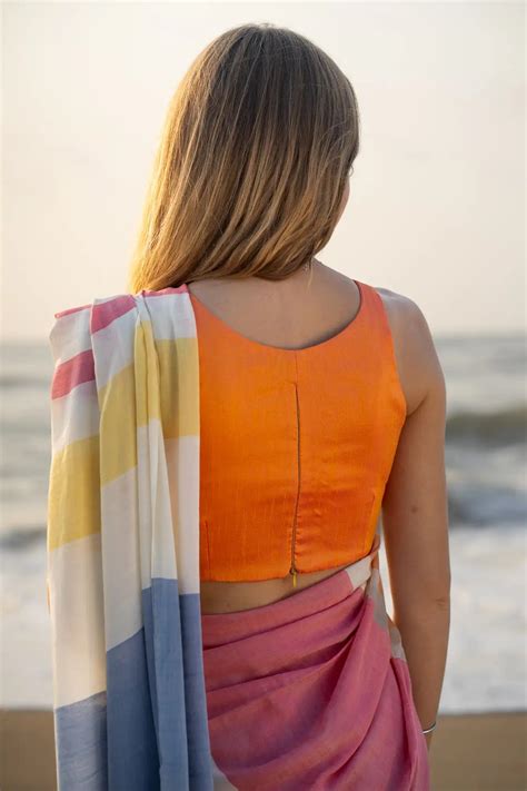 Blush Blossom Stripe Saree | Bamboo Cotton Saree | I Love Sarees - I ...