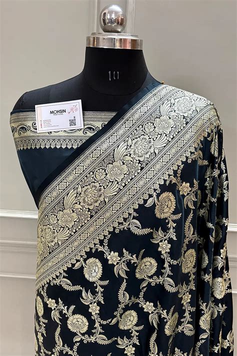 Black Shahanshahi Jaal Katan Silk Banarasi Saree – Mohsin Textiles