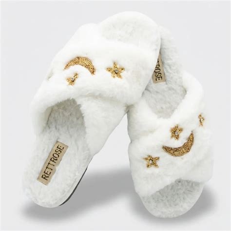 Women’s Cream Plush Diamante Slippers – Handcrafted Luxury | Rettrose ...