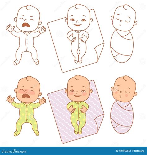 Cute Little Baby Cry, Smile, Sleep. Stock Vector - Illustration of ...