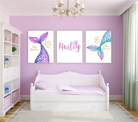 Girl s mermaid wall art girl s mermaid prints custom mermaid nursery ...